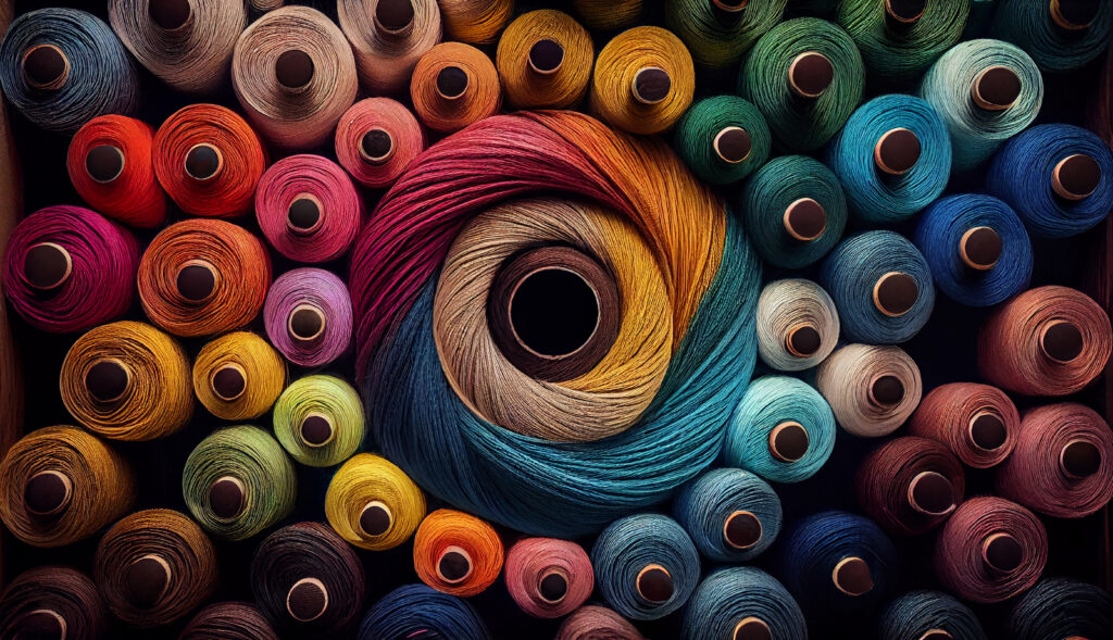 multi colored spool close up sewing thread background generated by ai 1
